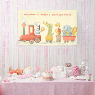 Musical Animal Train Birthday Banner