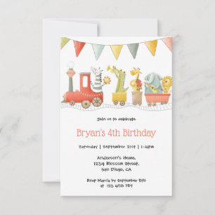 Musical Animal Train Birthday Invitation