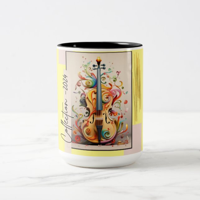Musical Art collection - Violin Two-Tone Coffee Mug (Center)