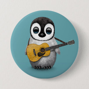 Musical Baby Penguin Playing Guitar Blue 7.5 Cm Round Badge