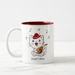 Musical Bard Kitty Cat with Mandolin Two-Tone Coff Coffee Mug