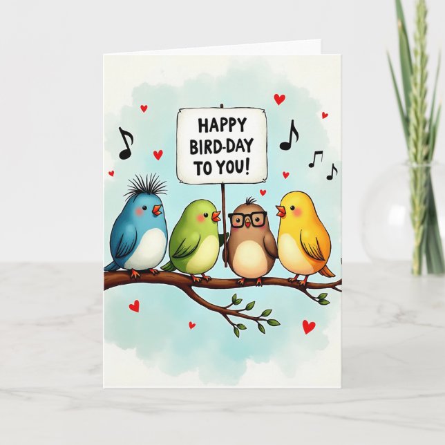 Musical Birds Birthday Card (Front)