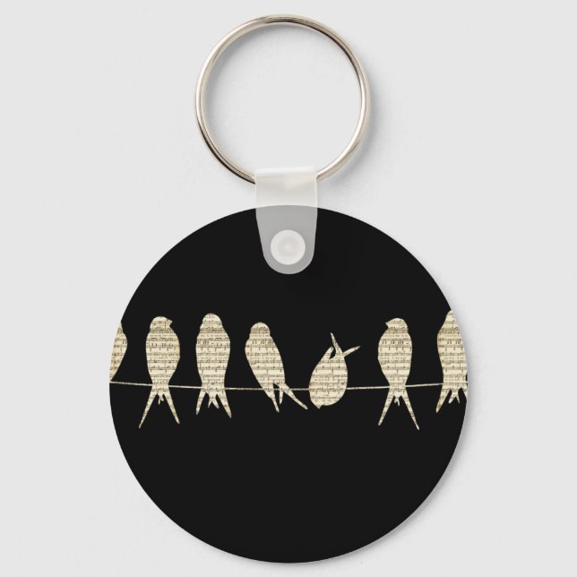 Musical Birds Button Keychain (Front)