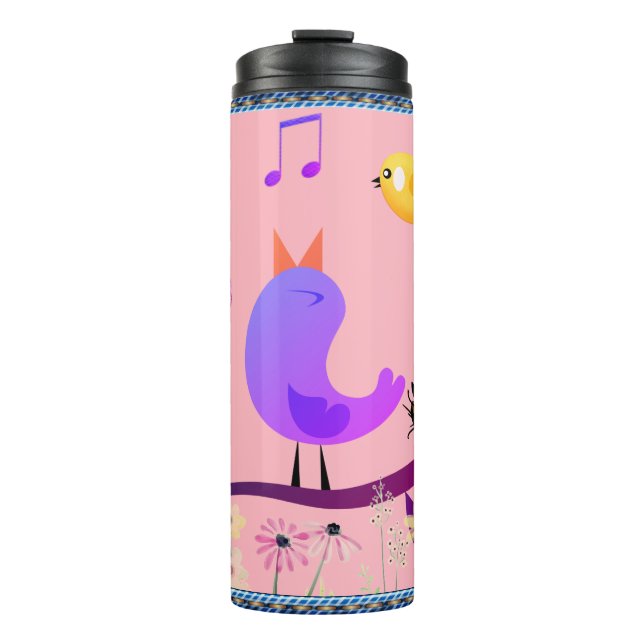 Musical Birds (w/ initials) Thermal Tumbler (Front)