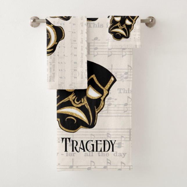 Musical Black & Gold Comedy and Tragedy Bath Towel Set (Insitu)