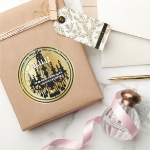 Musical Black & Gold Vintage Chandelier Weddings Classic Round Sticker
