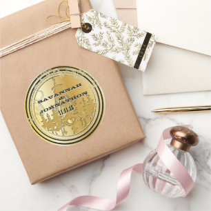 Musical Black & Gold Vintage Chandelier Weddings Classic Round Sticker