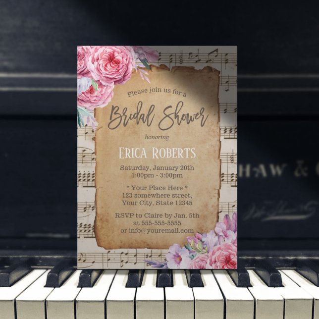 Musical Bridal Shower Vintage Floral Music Invitation (Creator Uploaded)
