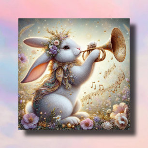 Musical Bunny Horn Pastel Flowers Easter Holiday Card
