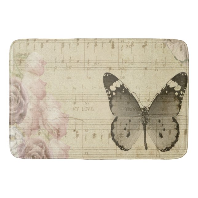 Musical Butterfly And Roses Bath Mat (Front)