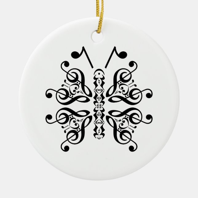 Musical Butterfly Music Note Scroll Design Ceramic Tree Decoration (Front)