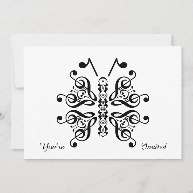 Musical Butterfly Music Note Scroll Design Invitation (Front)