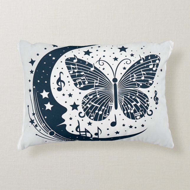 Musical Butterfly with Moon – Unique Decorative Cushion (Front)