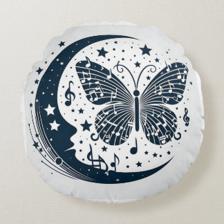 Musical Butterfly with Moon – Unique Round Cushion