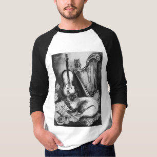MUSICAL CAT , Black  and White T-Shirt