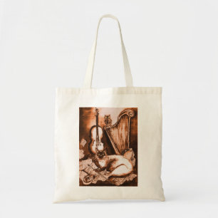 MUSICAL CAT , Brown White Tote Bag