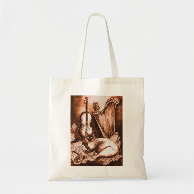 MUSICAL CAT , Brown White Tote Bag (Front)