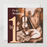 MUSICAL CAT First Birthday Party Brown and White