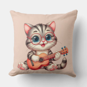 Musical Cat Funny Clipart Throw Pillow for Kids
