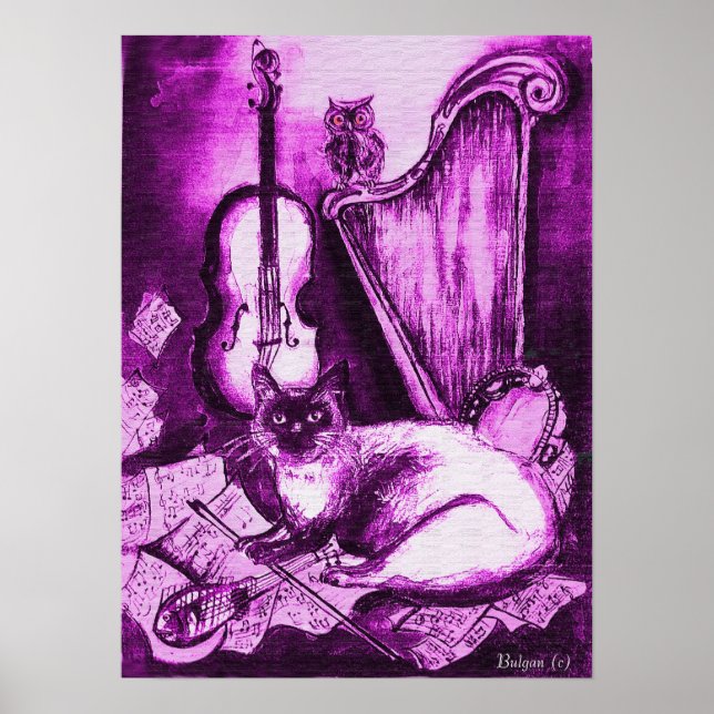 MUSICAL CAT ,Purple and White Poster (Front)