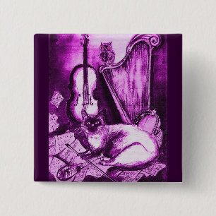 MUSICAL CAT ,Purple Violet and White 15 Cm Square Badge