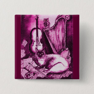 MUSICAL CAT ,Purple Violet and White Black 15 Cm Square Badge