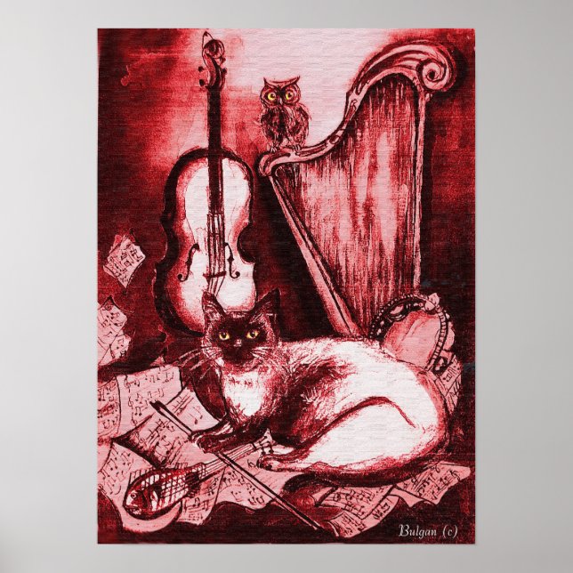 MUSICAL CAT ,Red and White Poster (Front)
