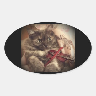 Musical Cat Sticker (OVAL) by RoseWrites