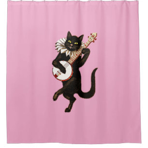 Musical Cat Strumming Banjo Shower Curtain