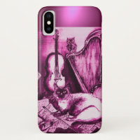 MUSICAL CAT WITH OWL IN PINK PURPLE GEM
