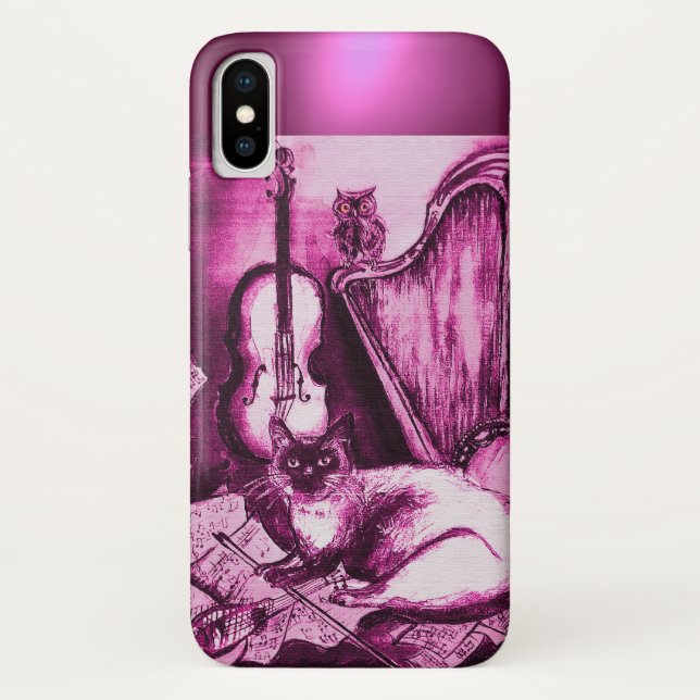 MUSICAL CAT WITH OWL IN PINK PURPLE GEM Case-Mate iPhone CASE (Back)