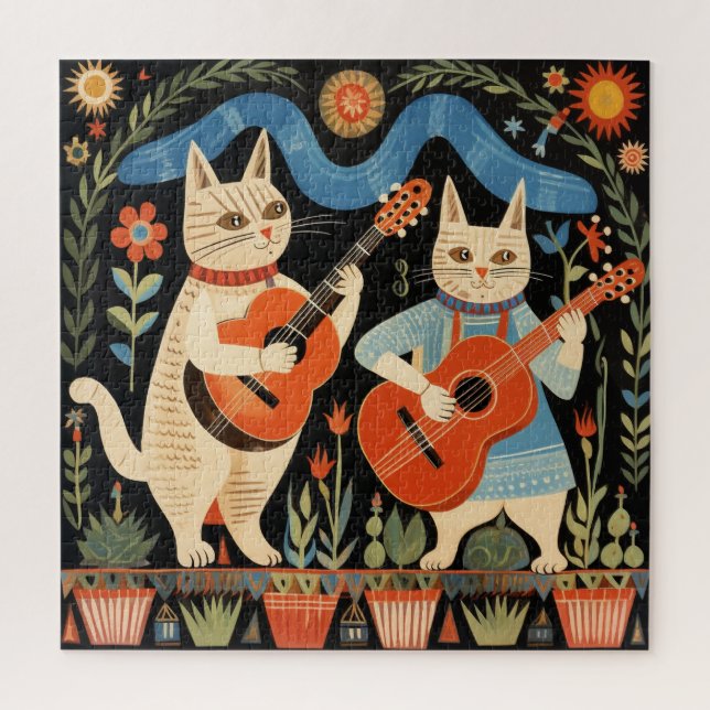 Musical Cats Folk Art Jigsaw Puzzle (Vertical)
