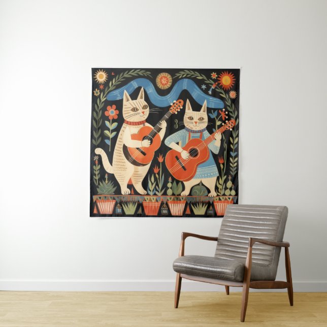 Musical Cats Folk Art Tapestry (In Situ)