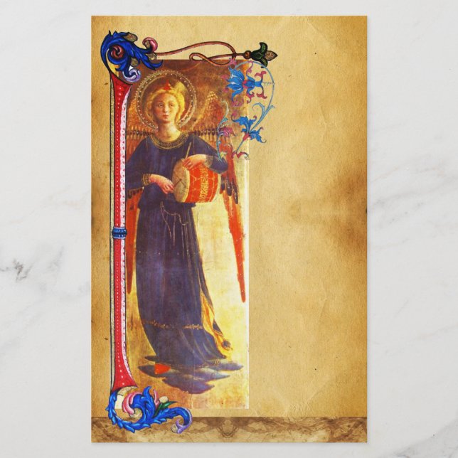 MUSICAL CHRISTMAS ANGEL FLORAL PARCHMENT STATIONERY (Front)