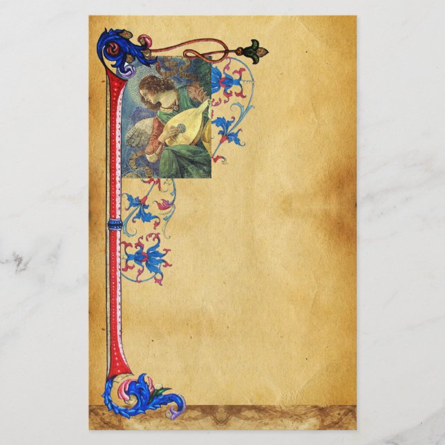 MUSICAL CHRISTMAS ANGEL FLORAL PARCHMENT STATIONERY (Front)