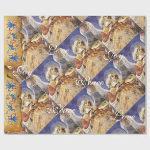 MUSICAL CHRISTMAS ANGEL ,JOY PEACE LOVE PARCHMENT WRAPPING PAPER