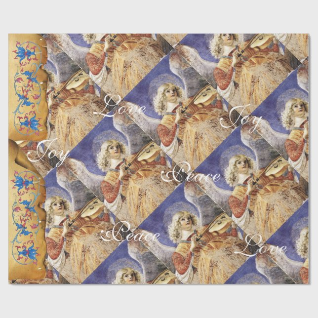 MUSICAL CHRISTMAS ANGEL ,JOY PEACE LOVE PARCHMENT WRAPPING PAPER (Flat)