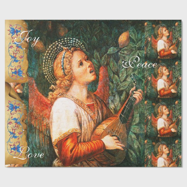 MUSICAL CHRISTMAS ANGEL ,JOY PEACE LOVE PARCHMENT WRAPPING PAPER (Flat)