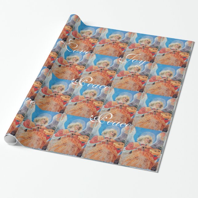 MUSICAL CHRISTMAS ANGEL ,JOY PEACE LOVE WRAPPING PAPER (Unrolled)