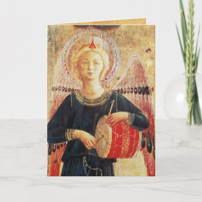 MUSICAL CHRISTMAS ANGEL PLAYING DRUM HOLIDAY CARD (Front)