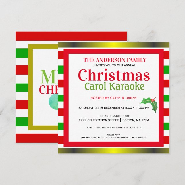 Musical Christmas Carol & Karaoke Party Invitation (Front/Back)