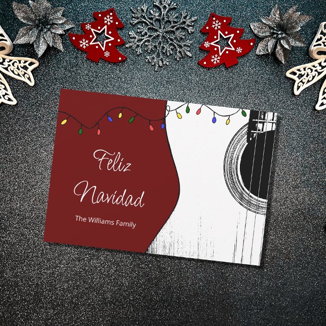 Musical Christmas Feliz Navidad Festive Guitar Red Holiday Card (Creator Uploaded)