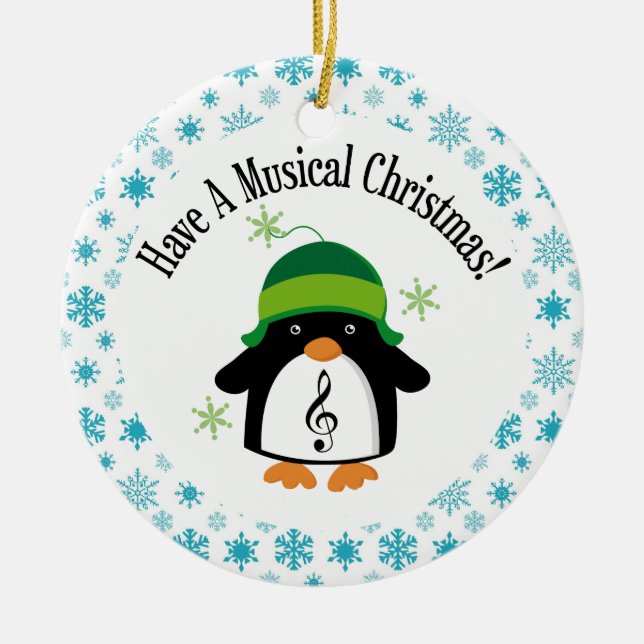 Musical Christmas Music Penguin Gift Ceramic Tree Decoration (Front)