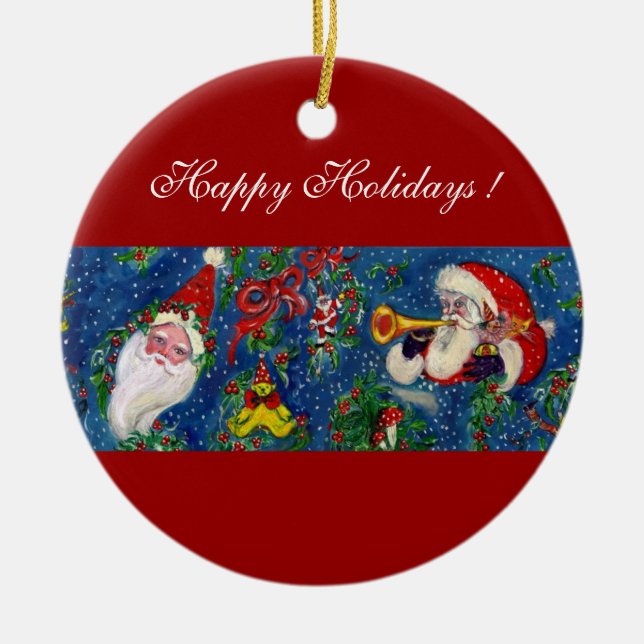 MUSICAL CHRISTMAS NIGHT,SANTA BUGLER Red Heart Ceramic Tree Decoration (Front)