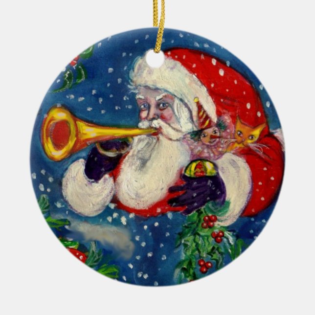 MUSICAL CHRISTMAS NIGHT /SANTA CLAUS BUGLER CERAMIC TREE DECORATION (Front)