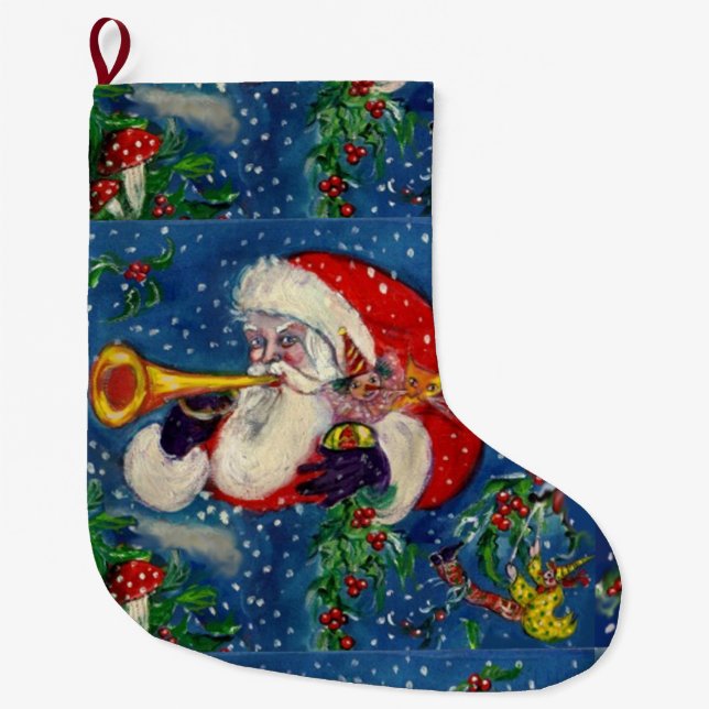 MUSICAL CHRISTMAS NIGHT /SANTA CLAUS BUGLER LARGE CHRISTMAS STOCKING (Front)