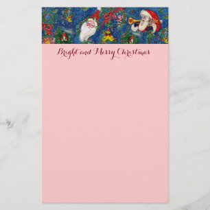 MUSICAL CHRISTMAS NIGHT ,SANTA WITH TOYS Blue Pink Stationery
