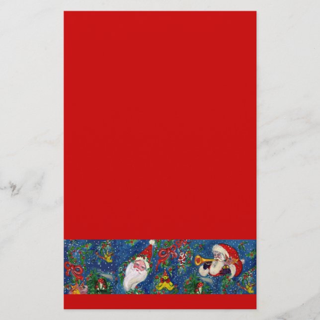 MUSICAL CHRISTMAS NIGHT / SANTA WITH TOYS Blue Red Stationery (Front)