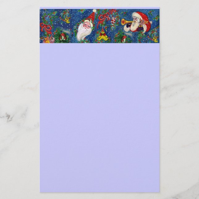 MUSICAL CHRISTMAS NIGHT / SANTA WITH TOYS Blue Stationery (Front)