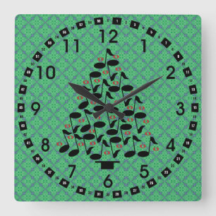 Musical Christmas Tree Square Wall Clock